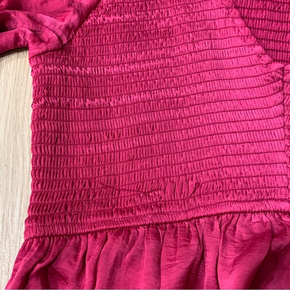 PinkBlush satin Barbie hot pink smocked flutter sleeve midi dress nwot - Picture 5 of 5